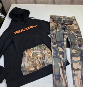 Realtree Mens Hoodie and Camo Pants Set Black Orange Logo Size L M 24RET285F